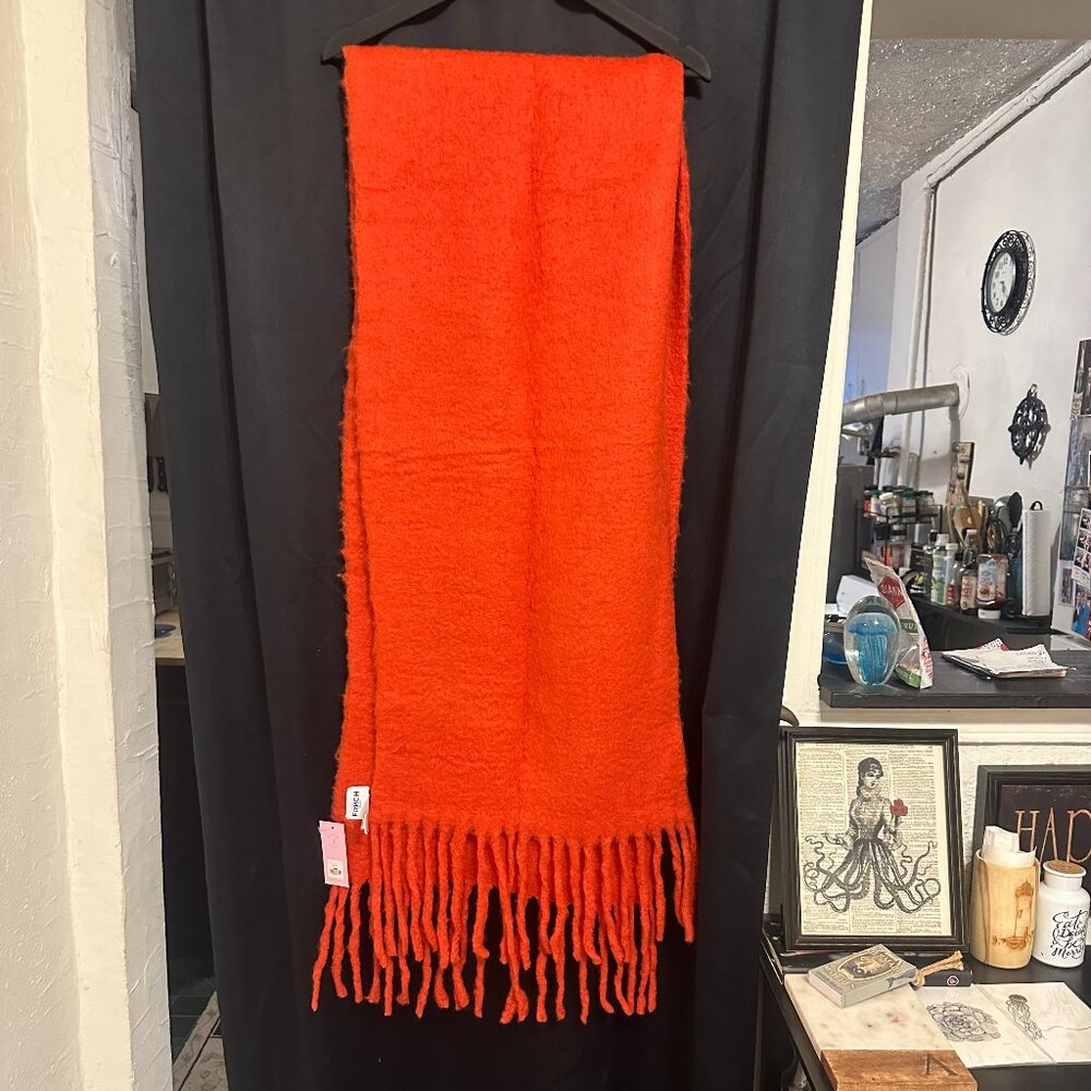 Oversized Red FRNCH Paris Scarf with Fringe -NWT